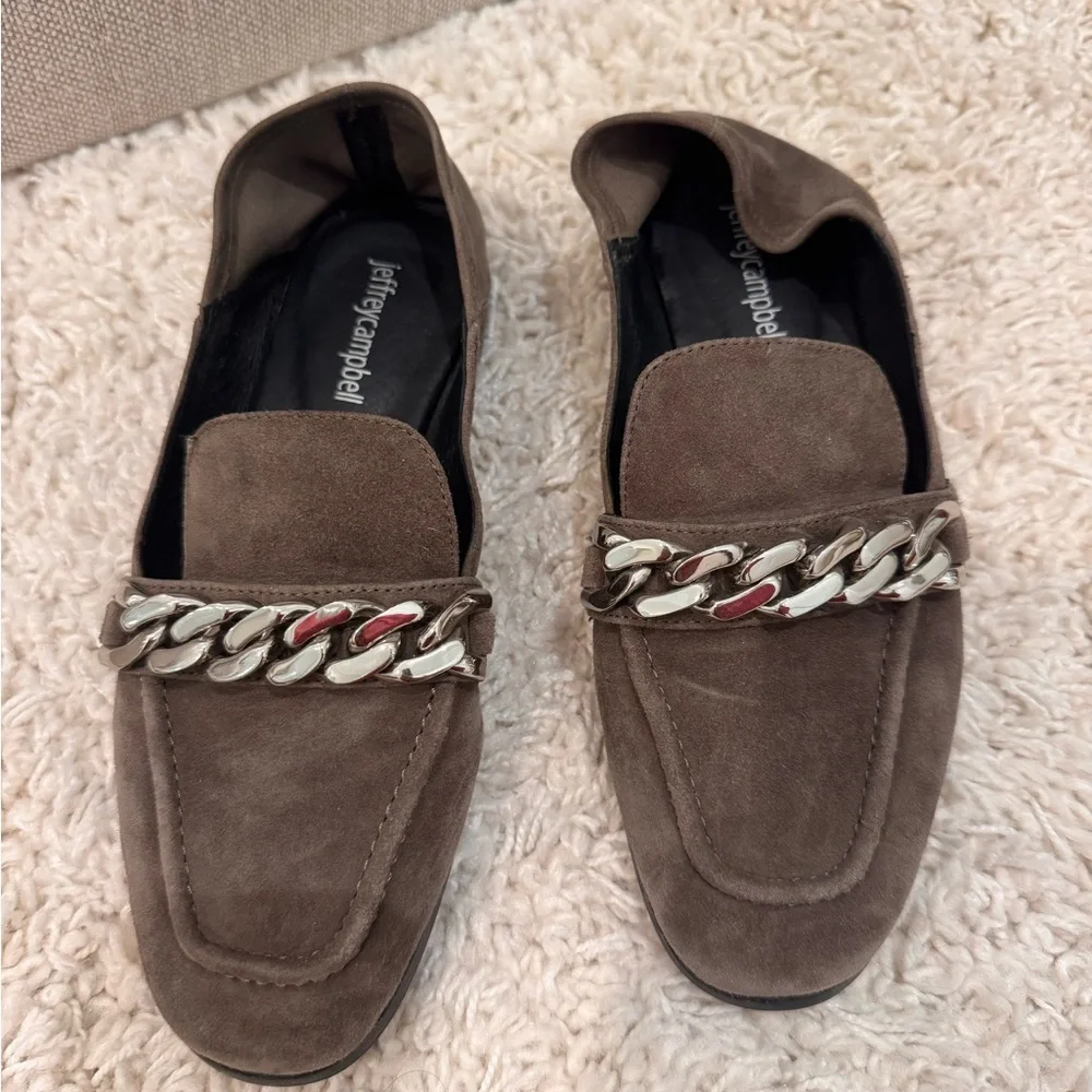 Jeffrey Campbell Suede Loafers with Silver Chain
